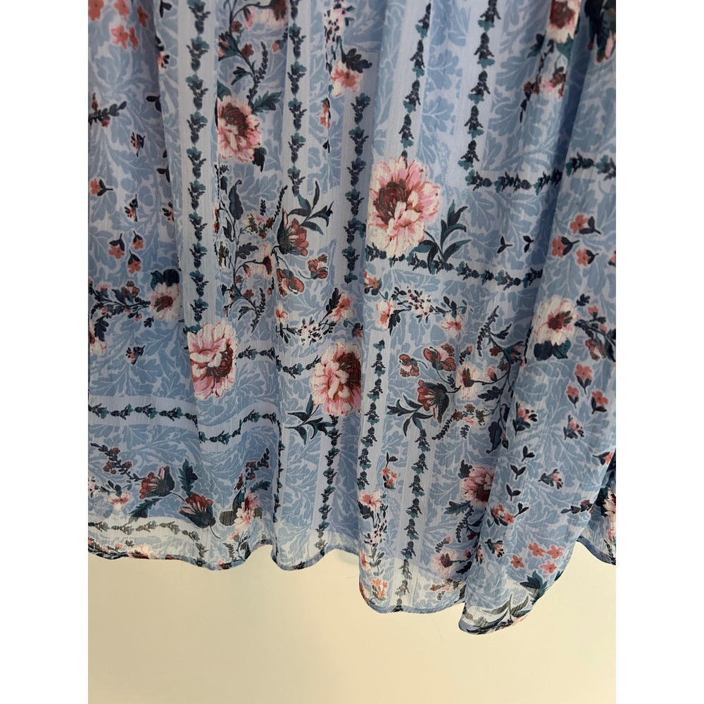 LC Romantic Blue Floral Square Neck Blouse Long Sleeve Ruffle Cuff Top Medium - Picture 9 of 10